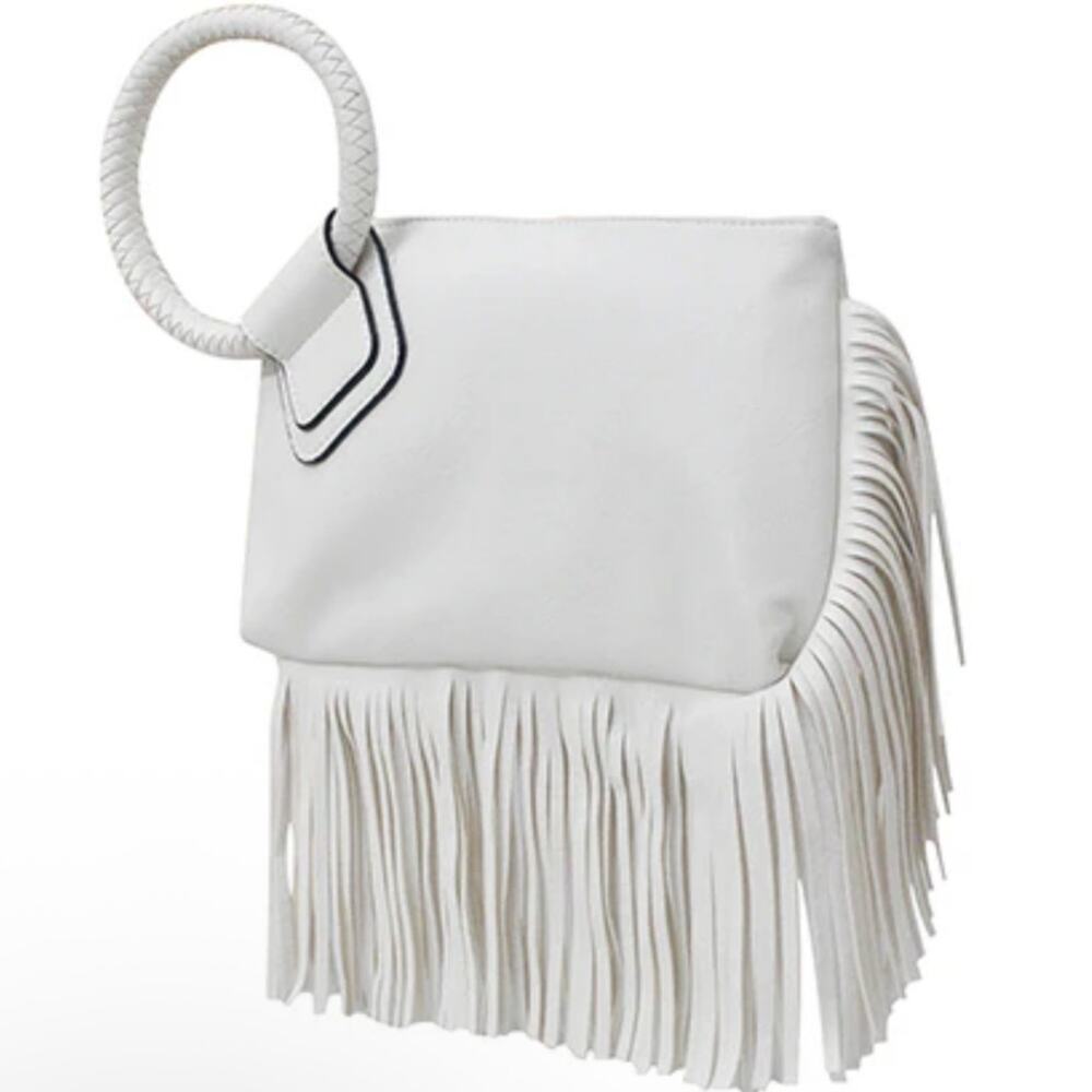 White NGIL Faux Leather Fringe Wristlet‎